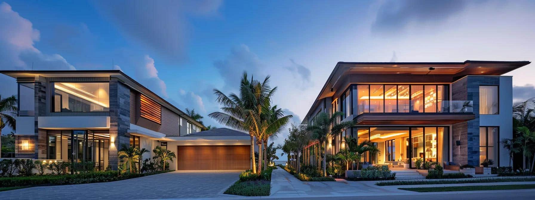 a sleek, modern luxury home interior in south florida showcases exquisite design elements, emphasizing hurricane preparedness and humidity-resilient materials, illuminated by sophisticated lighting that highlights both elegance and functionality.
